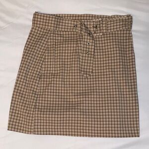 H&M Tan Plaid Belted Mini Skirt